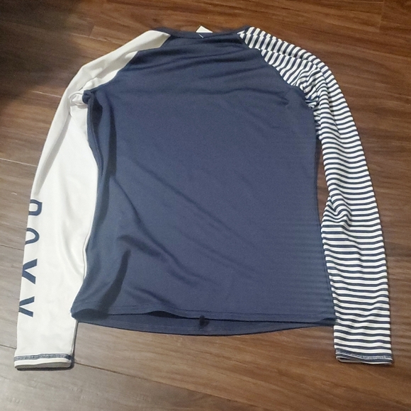 Roxy Blue and White Striped Long Sleeve Rash Guard - Picture 3 of 4